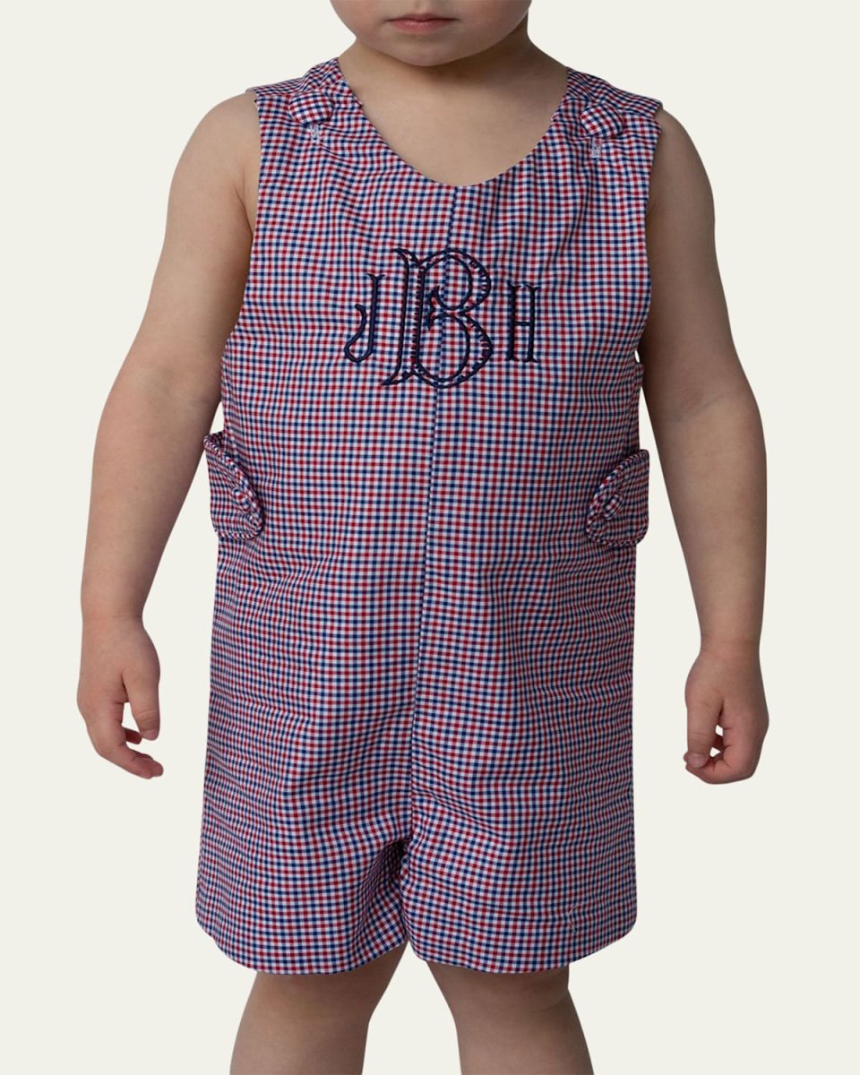 Plaid Jon Jon - Monogram Option, Size 3 Months-3T